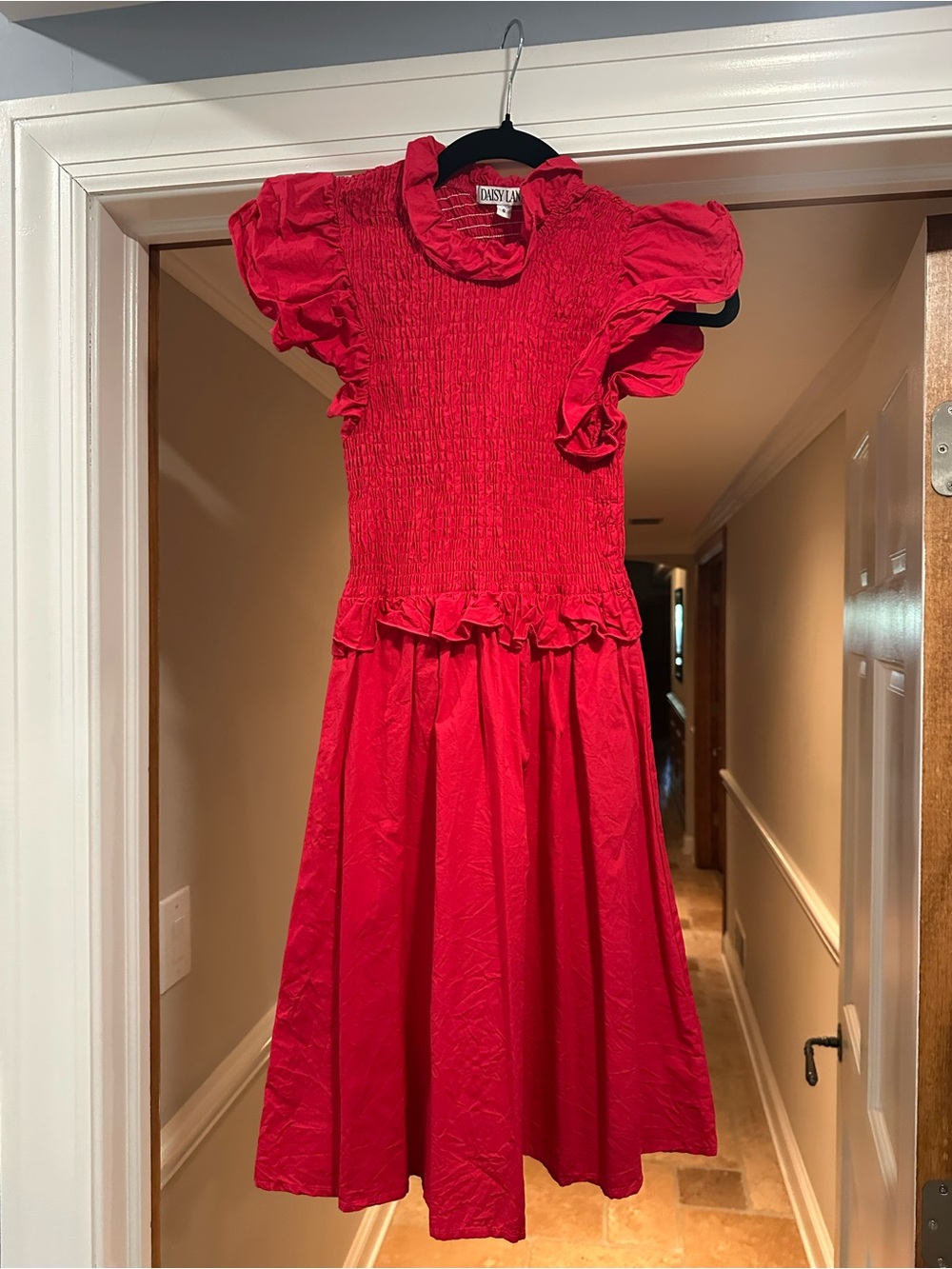 Daisy Lane Red Ruffled Smocked Bodice Dress